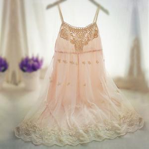 Lace Floral Embroidered High Waist Strap Dress..