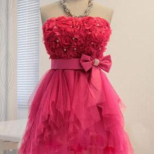 Sexy Elegant Rose Bowknot Beaded Strapless Party..