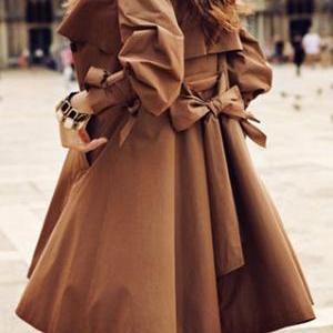 Ol Style Elegant Ruffle Brown Coat [grzxy6600198]