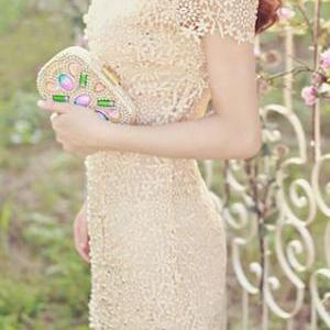 Luxury Beaded Crochet Lace Embellished Wiggle..
