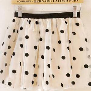 Sweet Cute Polka-dot Print Bowknot Bubble Skirt..