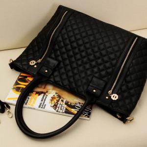 Black Quilted Zipper Purse Tote Shoulder Hand Bag Satchel [grzxy62000264] on Luulla