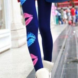 Mixed Color Sexy Lips Skinny Pant Trouser Tight..