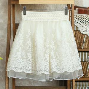 Wide Elastic Waist Layered Crochet Lace Flared..