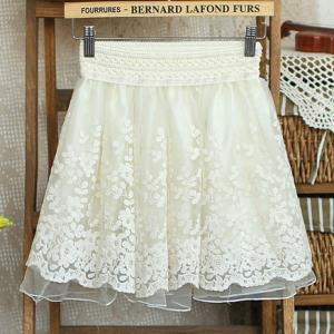 Wide Elastic Waist Layered Crochet Lace Flared..