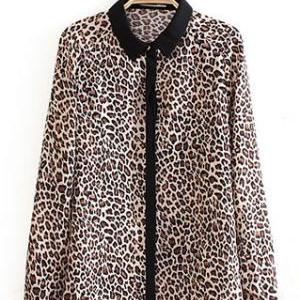 Fashion Leopard Print Button Down Long Sleeve Shirt Blouse Top ...