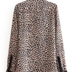 Fashion Leopard Print Button Down Long Sleeve Shirt Blouse Top ...