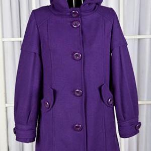 Purple Red Hooded Draped Buttons Thick Trench Coat Jacket [grzxy6601300 ...