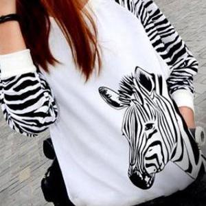 Zebra Stripe Batwing Long Sleeve Sweatshirt..