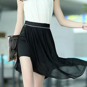 Contrast Color Short Sleeve Asym Hem Skirt Bodycon Dress [grzxy6601465 ...