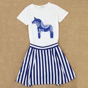 Mesh Horse Print Short Sleeve T Shirt And Striped..