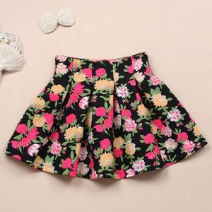 Vintage Colorful Floral Print High Waist Pleated..