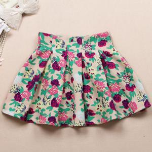 Vintage Colorful Floral Print High Waist Pleated..