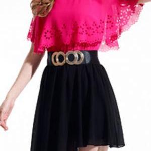 Candy Color Cut Out Belted Bodycon Off Shoulder..