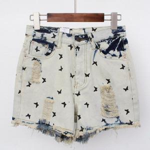 Butterfly Print High Waisted Distressed Denim..