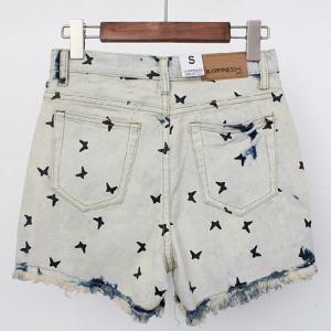Butterfly Print High Waisted Distressed Denim..