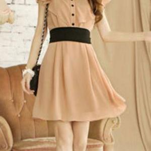 Apricot Ruffle Button Front Self Belt Pleated..