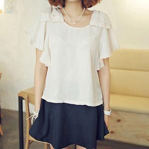 Sweet Bowknot Butterfly Sleeve Crew Neck Blouse..