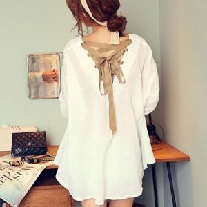 White Asymmetric Strappy Buttoned Loose Fit Blouse..