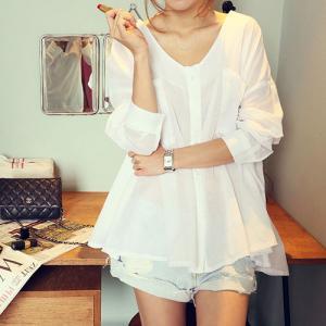 White Asymmetric Strappy Buttoned Loose Fit Blouse..