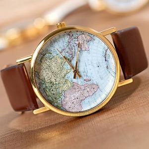 Trendy Unisex Global Map Pattern Quartz Watch..