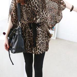 Oversized Wild Batwing Sleeve Leopard Print Belted..