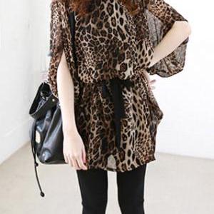 Oversized Wild Batwing Sleeve Leopard Print Belted..