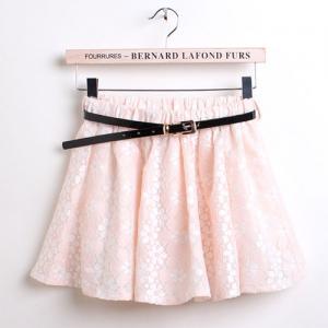 Sweet Candy Color Elastic Waistband Lace Pleated..