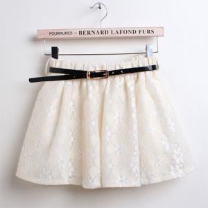 Sweet Candy Color Elastic Waistband Lace Pleated..