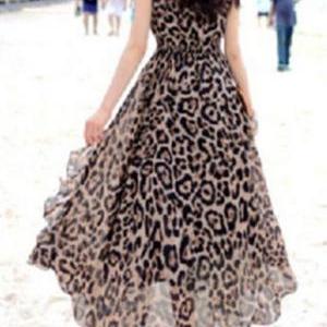 Low Cut V Neck Leopard Print Sleeveless Maxi Dress..