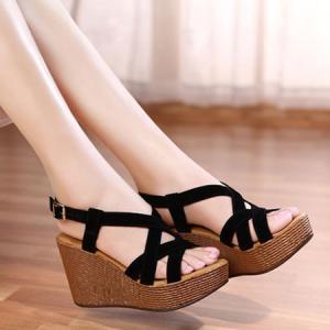 [grzxy61900383]criss Cross Strappy Open Toe Wedge Heel Platform Sandal ...