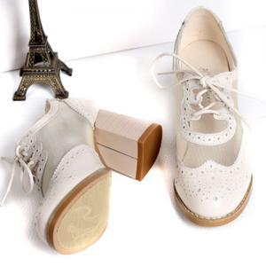 Cutout Mesh Block Heel Lace Up Oxford Shoes..