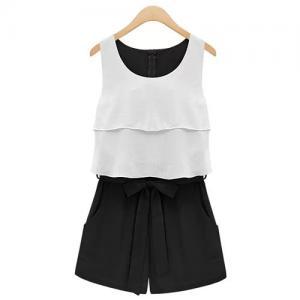 [grzxy6601732]two-layer Tank Top Bow Belt Shorts..