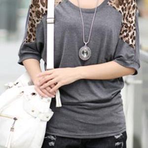 Leopard Print Batwing Sleeve Loose Fit T Shirt..