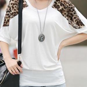 Leopard Print Batwing Sleeve Loose Fit T Shirt..