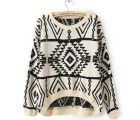 Geometric Crewneck Dropped Shoulder Sweater