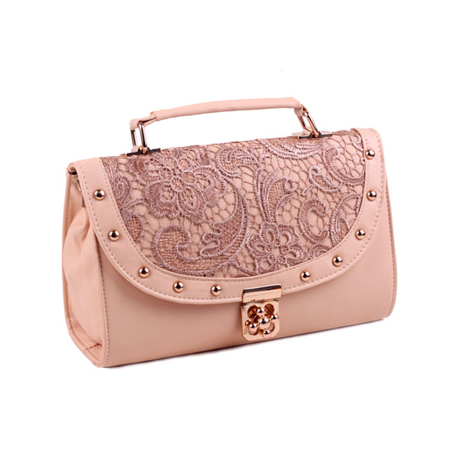 [grzxy6200027]elegant Crochet Lace Spliced Rivet Crossbody Bag on Luulla