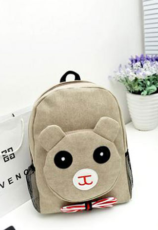 Cute Cartoon PU Leather Backpack with Built-In Handle - Khaki