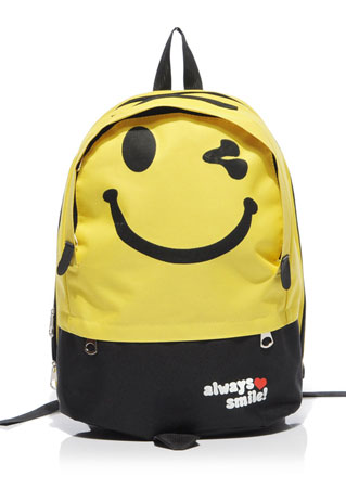 [grzxy6200068]cute Smile Face Print Mixing Color Canvas Backpack