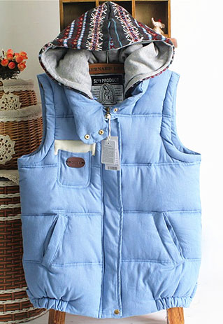 [grzxy6600472]leisure Warm Pure Color Floral Print Hood Vest