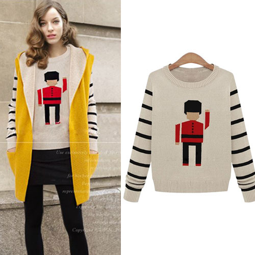 Black Stripes Cute Solider Pattern Knit Sweater Crewneck Pullover [grzxy6600964]