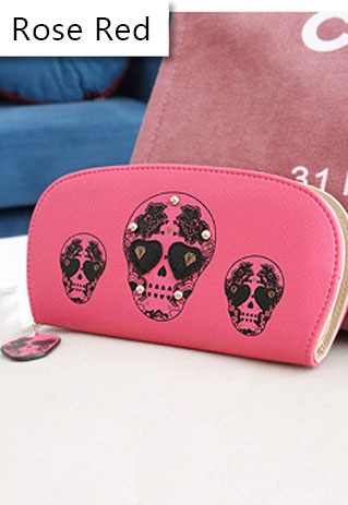 [grzxy62000222]stylish Love Heart Skull Head Pattern Rivets Clutch Wallet Purse Bag