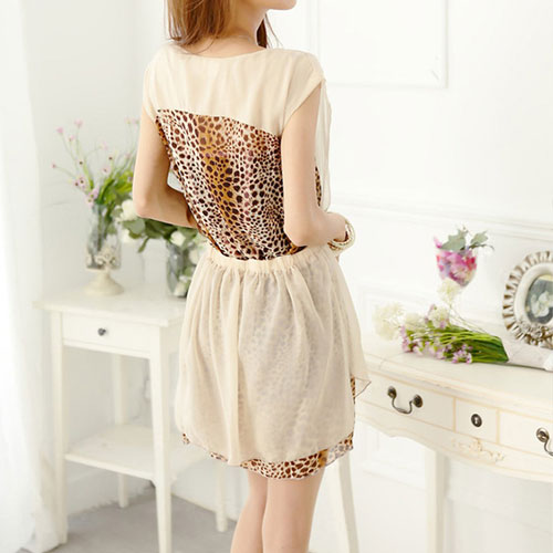 Caged Yoke Leopard Print Skater Dress