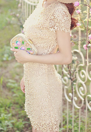Luxury Beaded Crochet Lace Embellished Wiggle Sheath Dress [grzxy6601129]