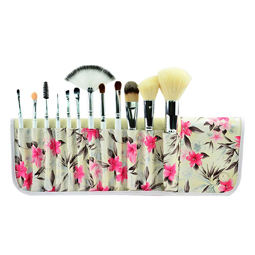 12 Pcs Cosmetic Makeup Brushes Set Kit With Flower Print Pouch