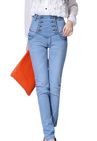 High Waist Buttons Leggings Elasticated Tight Denim Jeans Jeggings [grzxy6601255]