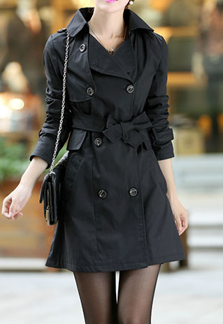 Casual Double Breast Jacket Long Belted Slim Fit Trench Coat ...