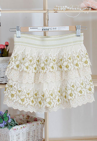 Elasticated Waistband Gold Thread Lace Flower Mini Skirt Shorts ...