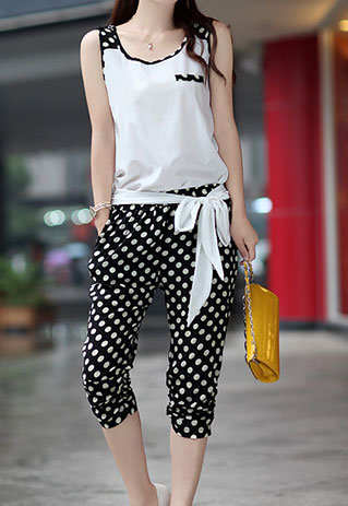 Tank Top And Polka Dots Cropped Trousers Pants Jumpsuit [grzxy6601450]