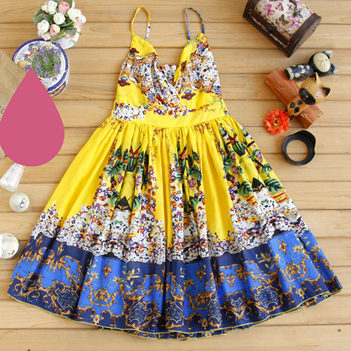 Mixed Colors Floral Print High Waist Beach Slip Dress [grzxy6601473]